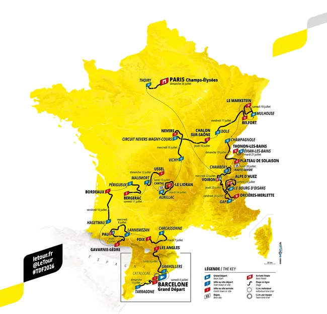 Full Tour de France 2026 route overview